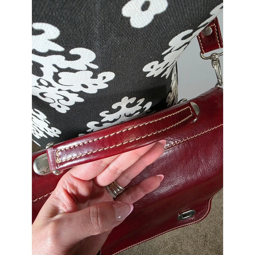 Vintage Italian Genuine Leather Organizer Satchel Crossbody with Shoulder Strap